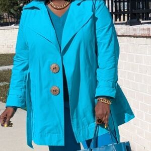 Women's Turquoise Belted Trench Coat Jacket 1x Plus